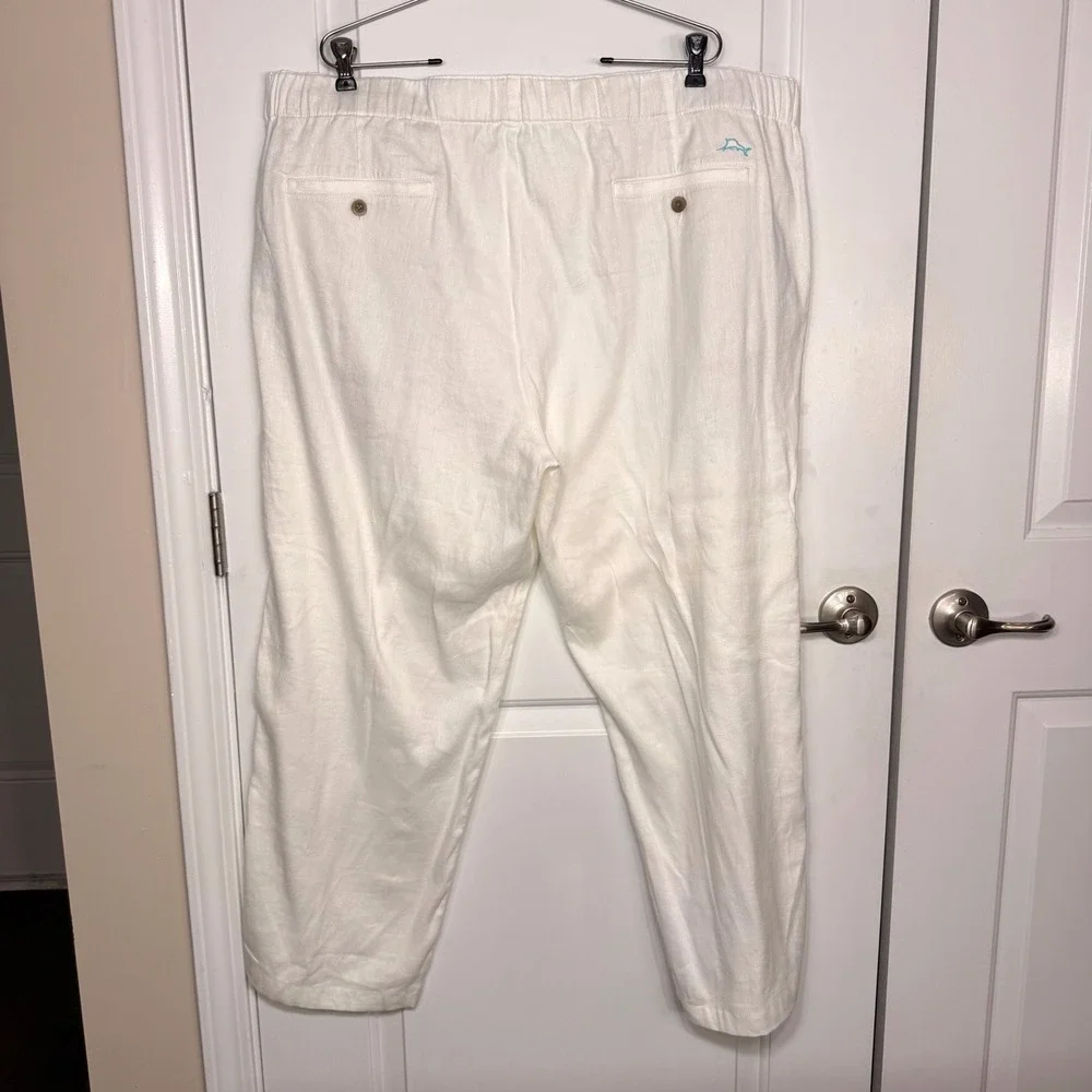 Tommy Bahama Men's 2XLB White Linen Blend Drawstring Beach Pants Relaxed Fit